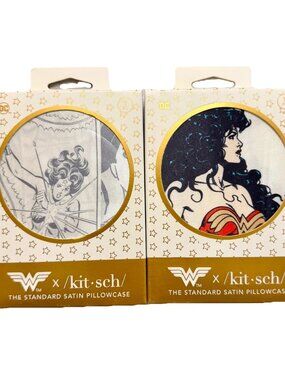 Kit•sch x Wonder Woman DC Satin Pillowcase Zipper Standard/Queen New Lot of 2